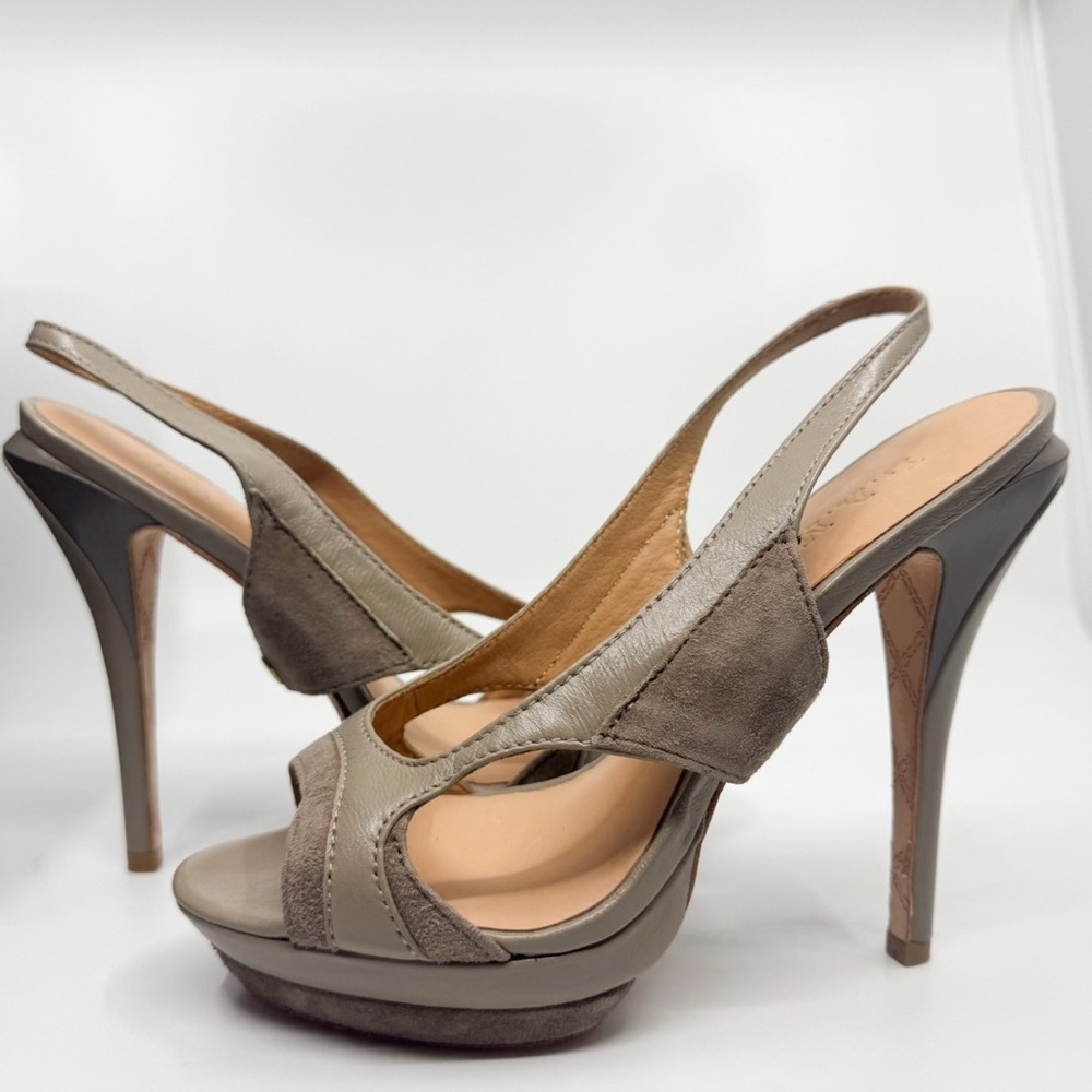 L.A.M.B Qamar Peep Toe Leather Stiletto Heels